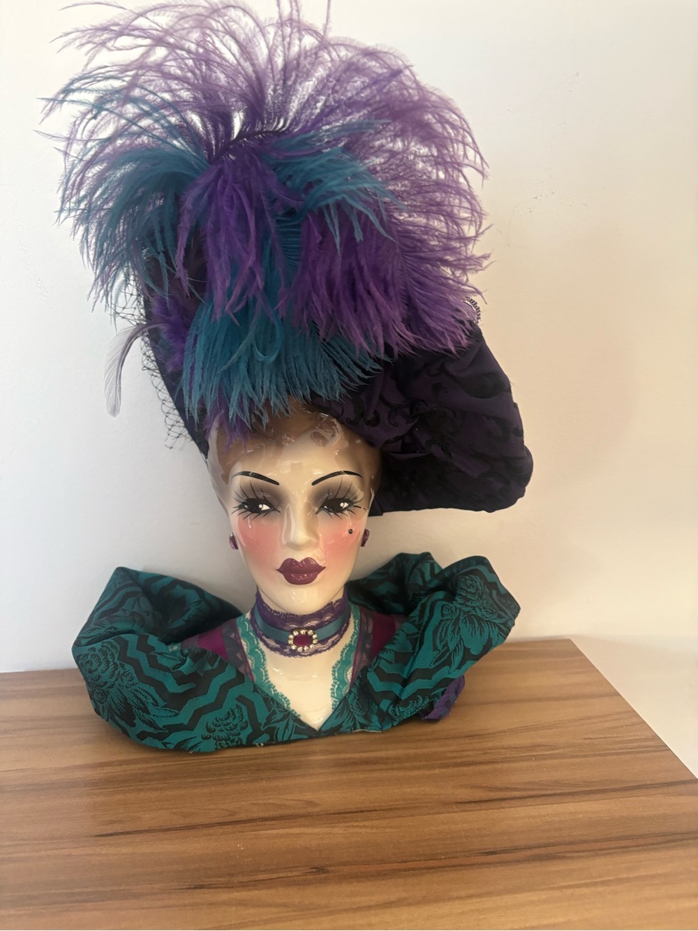 Unique creations San Fran Vintage Feathered Statement Hat in Purple & Teal